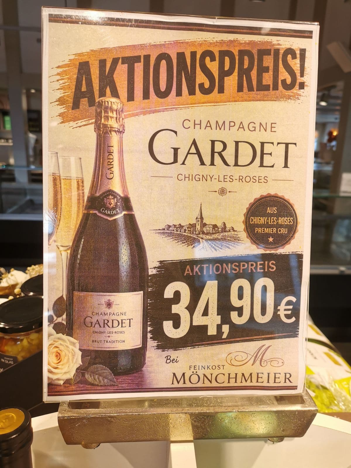 L'affiche Champagne Gardet de Feinkost Mönchmeier : « Aus Chigny-les-Roses, Premier Cru »