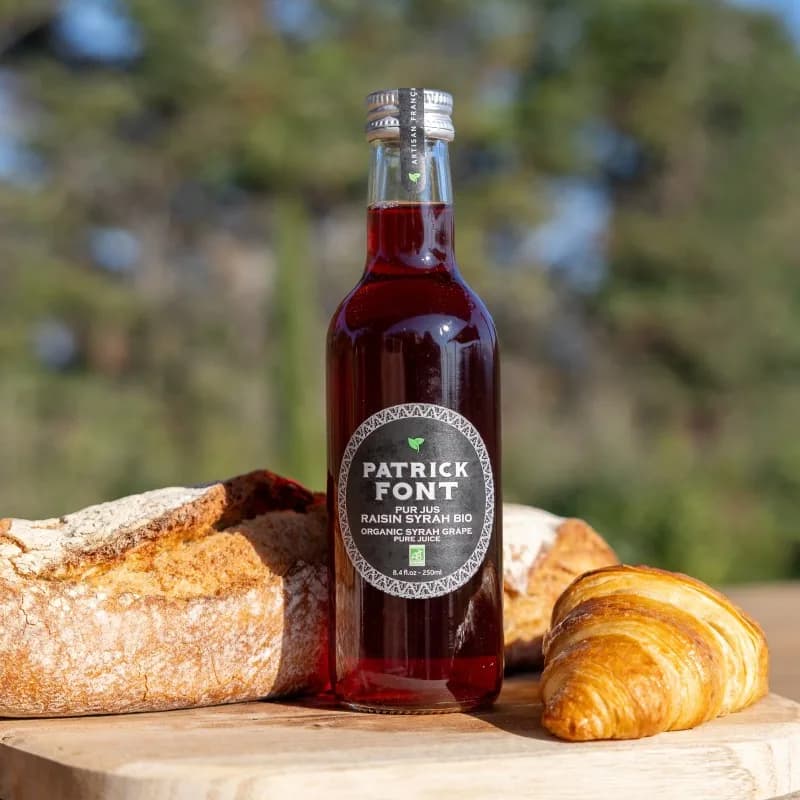 Bouteille de pur jus de raisin Syrah bio Patrick Font